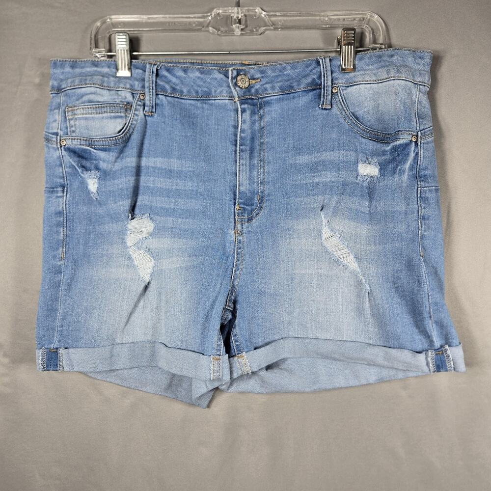 Wax Jean Denim Shorts Womens 3XL Plus Blue Boyfriend Cuffed Distressed Light